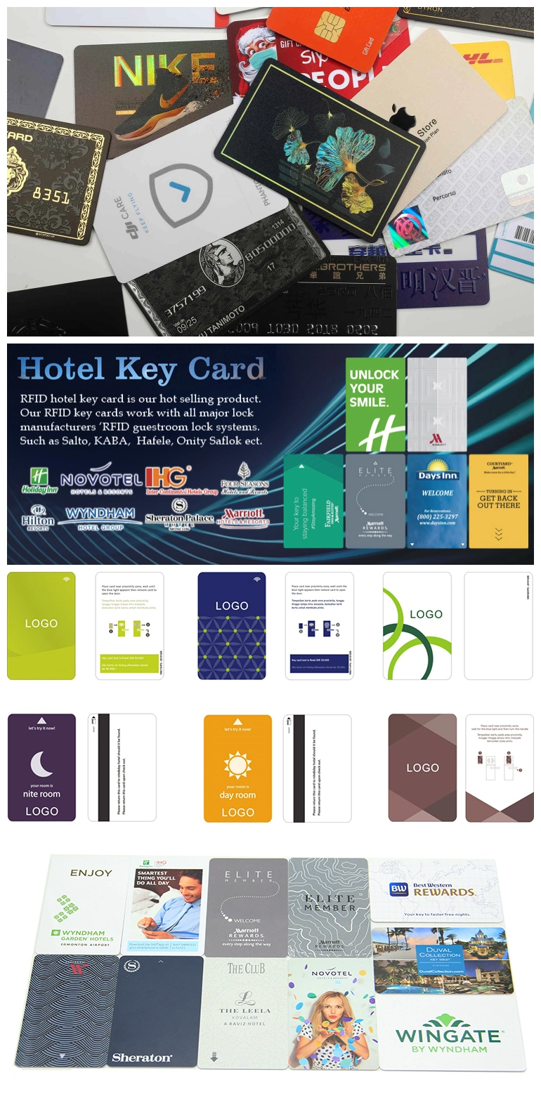 Free Sample Colorful Printing Embossed Black Aluminum Metal Business VIP Membership, Hotel Key PVC Plastic Card
